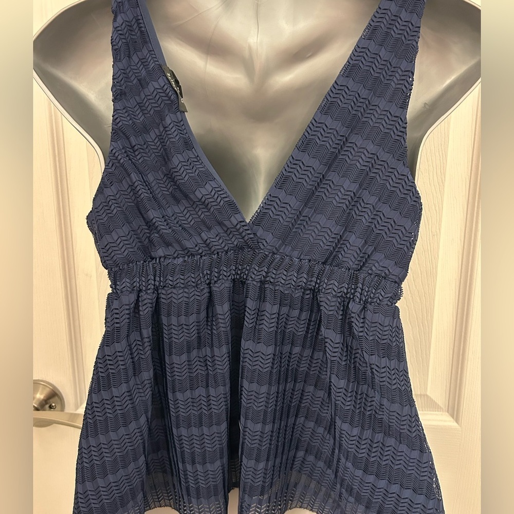 Navy Blue, Lacy Peplum Top with Elastic Waist, Sz S - Picture 4 of 7